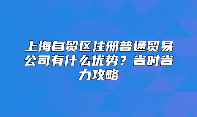 上海自貿(mào)區(qū)注冊(cè)普通貿(mào)易公司有什么優(yōu)勢(shì)？省時(shí)省力攻略