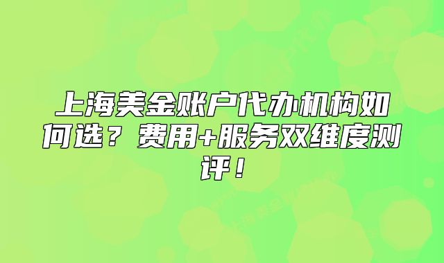 上海美金賬戶代辦機(jī)構(gòu)如何選？費(fèi)用+服務(wù)雙維度測(cè)評(píng)！