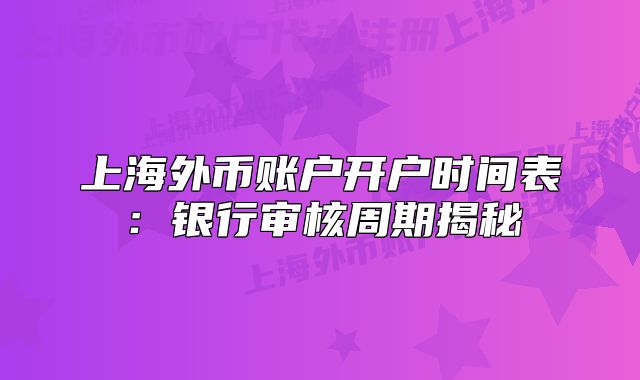 上海外幣賬戶開戶時間表：銀行審核周期揭秘