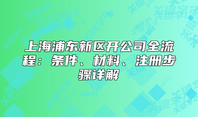 上海浦東新區(qū)開(kāi)公司全流程：條件、材料、注冊(cè)步驟詳解