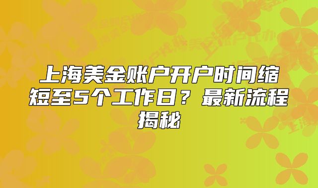 上海美金賬戶開戶時(shí)間縮短至5個(gè)工作日？最新流程揭秘