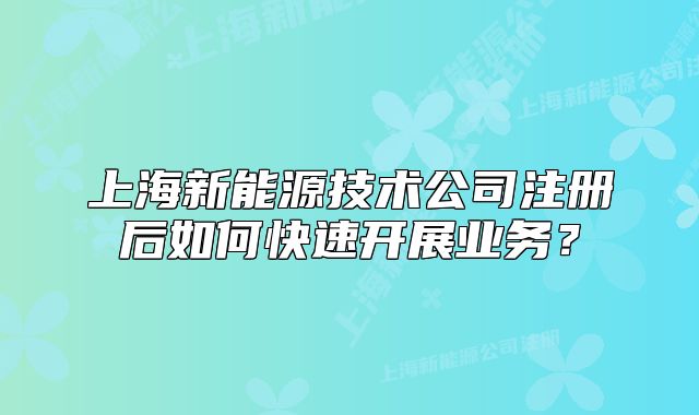 上海新能源技術(shù)公司注冊(cè)后如何快速開(kāi)展業(yè)務(wù)？