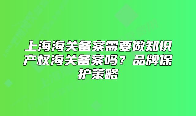 上海海關(guān)備案需要做知識(shí)產(chǎn)權(quán)海關(guān)備案嗎？品牌保護(hù)策略
