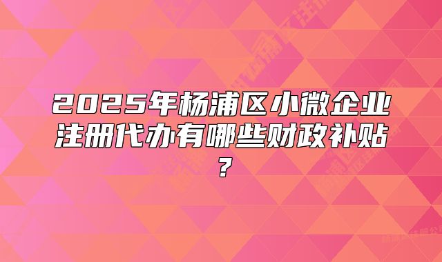 2025年楊浦區(qū)小微企業(yè)注冊代辦有哪些財政補貼？