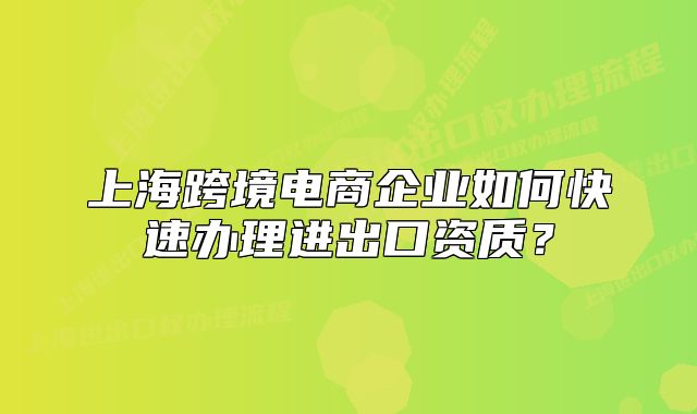 上?？缇畴娚唐髽I(yè)如何快速辦理進(jìn)出口資質(zhì)？