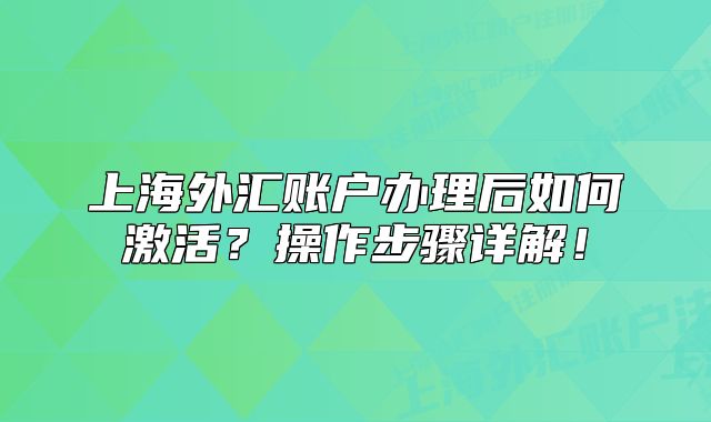 上海外匯賬戶辦理后如何激活？操作步驟詳解！