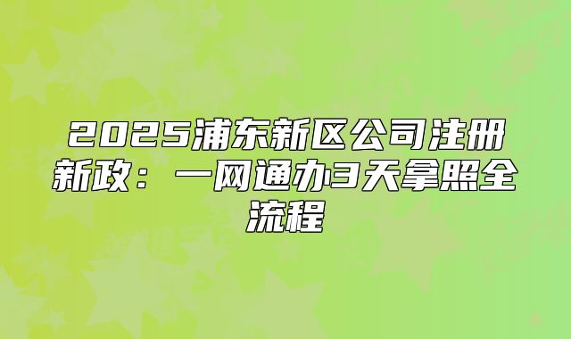 2025浦東新區(qū)公司注冊(cè)新政：一網(wǎng)通辦3天拿照全流程