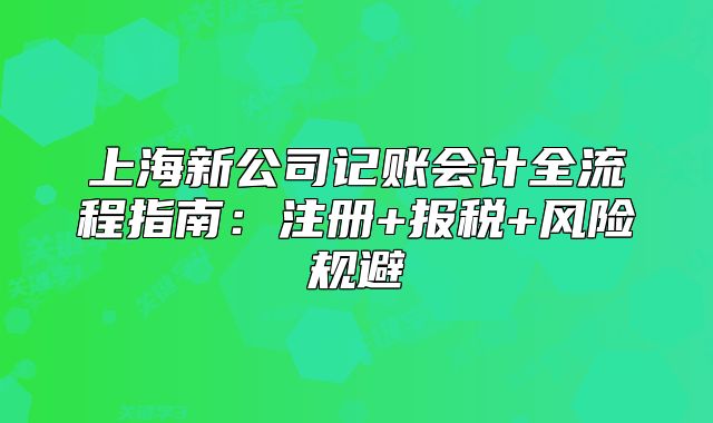 上海新公司記賬會計全流程指南：注冊+報稅+風險規(guī)避