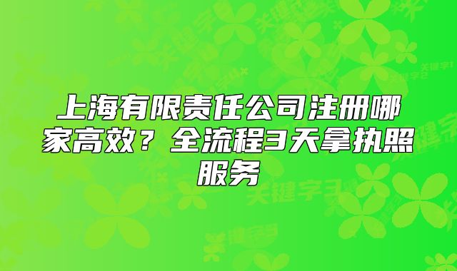 上海有限責任公司注冊哪家高效？全流程3天拿執(zhí)照服務(wù)