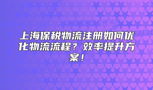 上海保稅物流注冊如何優(yōu)化物流流程？效率提升方案！