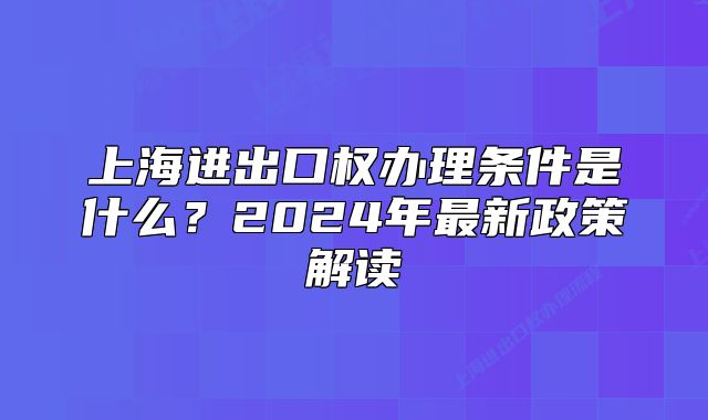 上海進(jìn)出口權(quán)辦理?xiàng)l件是什么？2024年最新政策解讀