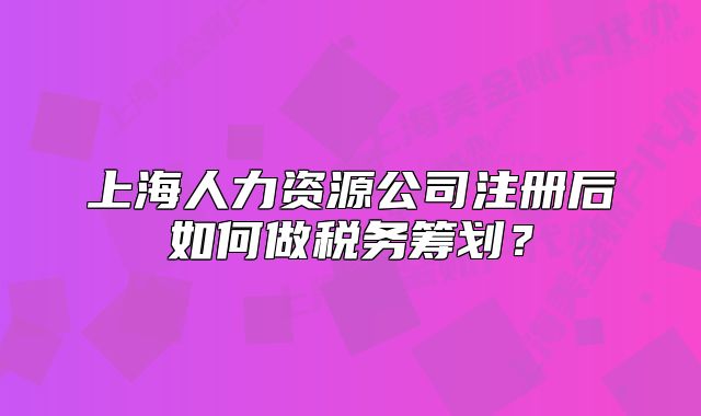 上海人力資源公司注冊(cè)后如何做稅務(wù)籌劃？