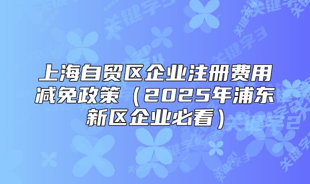 上海自貿(mào)區(qū)企業(yè)注冊費(fèi)用減免政策（2025年浦東新區(qū)企業(yè)必看）