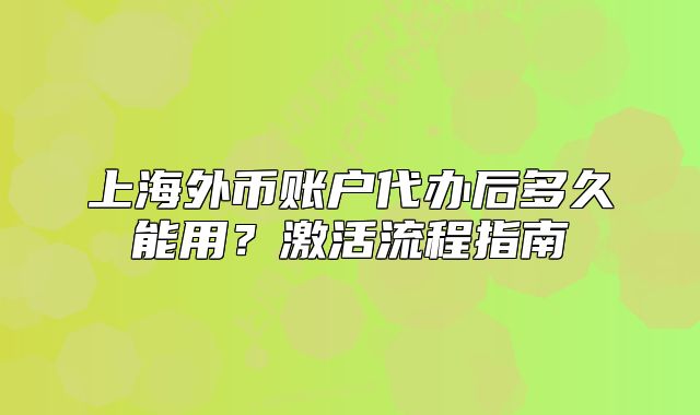 上海外幣賬戶代辦后多久能用？激活流程指南