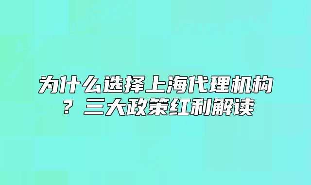 為什么選擇上海代理機(jī)構(gòu)？三大政策紅利解讀