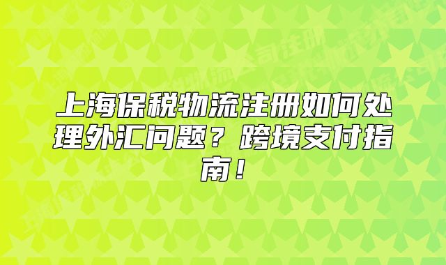 上海保稅物流注冊(cè)如何處理外匯問題？跨境支付指南！