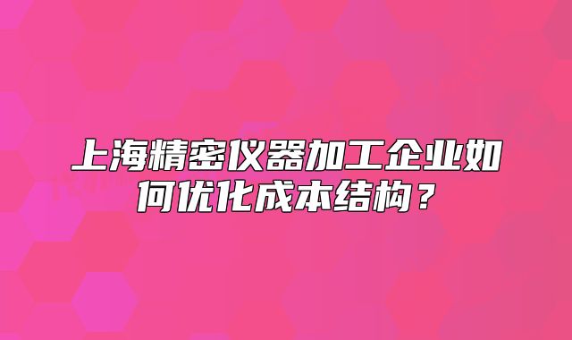 上海精密儀器加工企業(yè)如何優(yōu)化成本結構？