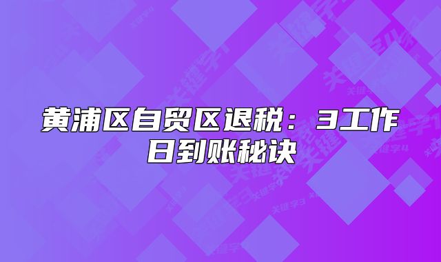 黃浦區(qū)自貿(mào)區(qū)退稅：3工作日到賬秘訣