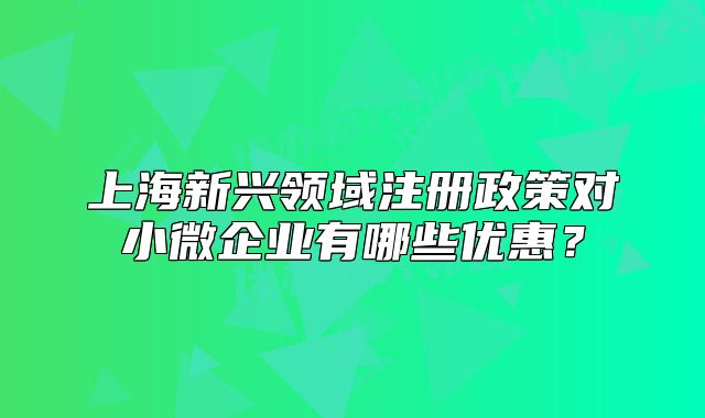 上海新興領(lǐng)域注冊政策對小微企業(yè)有哪些優(yōu)惠？
