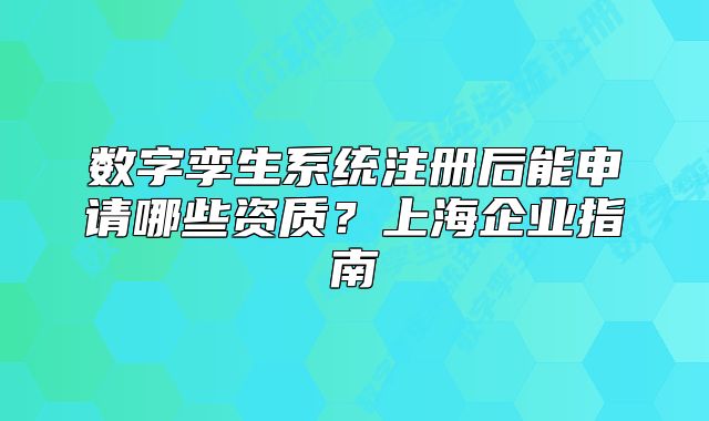 數(shù)字孿生系統(tǒng)注冊后能申請哪些資質(zhì)？上海企業(yè)指南