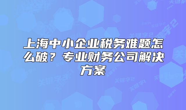 上海中小企業(yè)稅務難題怎么破？專業(yè)財務公司解決方案