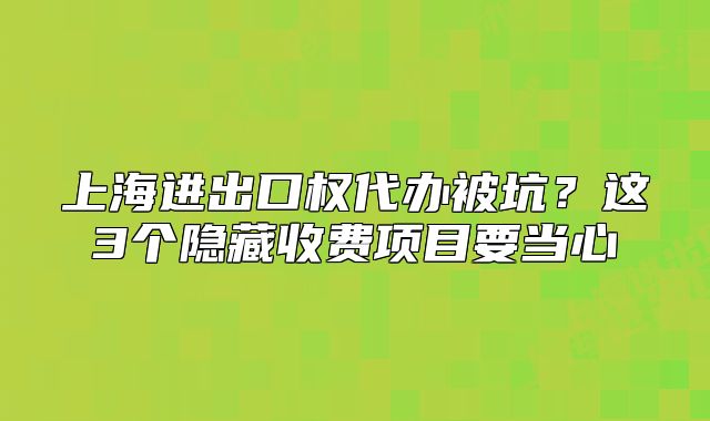 上海進出口權(quán)代辦被坑？這3個隱藏收費項目要當心
