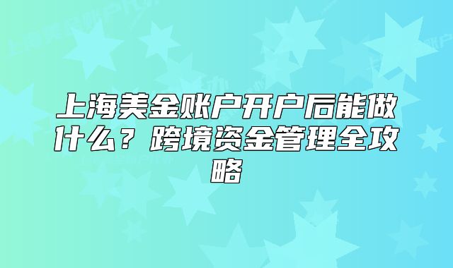 上海美金賬戶(hù)開(kāi)戶(hù)后能做什么？跨境資金管理全攻略