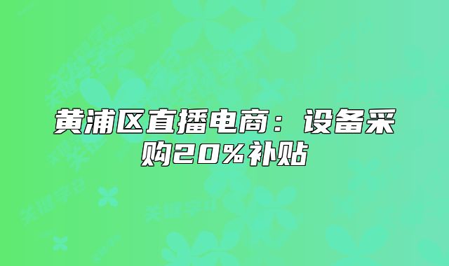 黃浦區(qū)直播電商：設備采購20%補貼