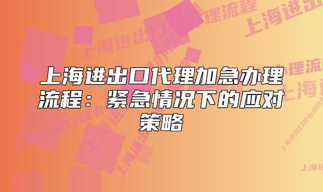 上海進(jìn)出口代理加急辦理流程：緊急情況下的應(yīng)對策略