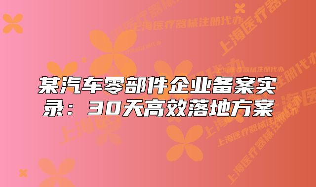 某汽車零部件企業(yè)備案實(shí)錄：30天高效落地方案