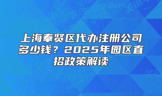 上海奉賢區(qū)代辦注冊公司多少錢？2025年園區(qū)直招政策解讀