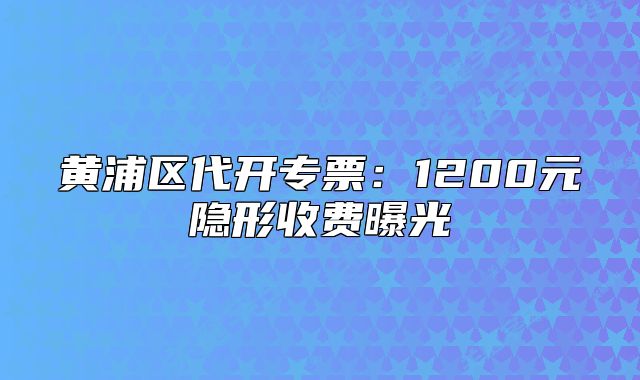 黃浦區(qū)代開專票：1200元隱形收費曝光
