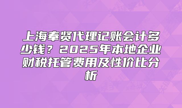 上海奉賢代理記賬會計多少錢？2025年本地企業(yè)財稅托管費用及性價比分析