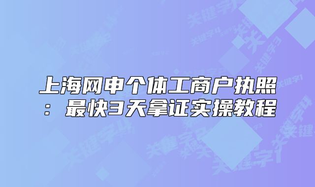 上海網(wǎng)申個(gè)體工商戶執(zhí)照：最快3天拿證實(shí)操教程
