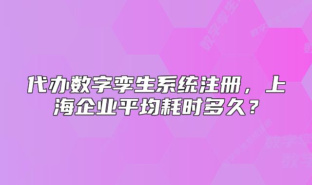 代辦數(shù)字孿生系統(tǒng)注冊，上海企業(yè)平均耗時多久？