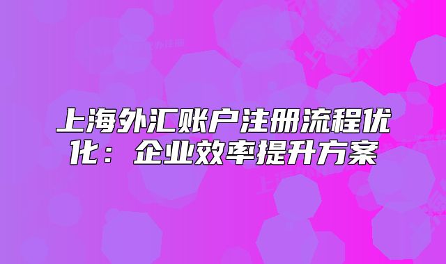 上海外匯賬戶注冊流程優(yōu)化：企業(yè)效率提升方案