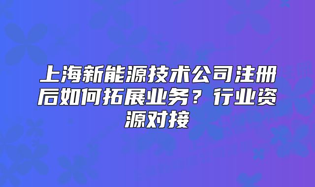 上海新能源技術(shù)公司注冊后如何拓展業(yè)務(wù)？行業(yè)資源對接