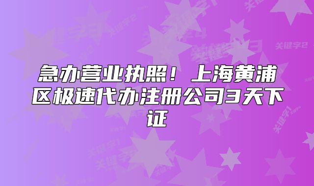 急辦營業(yè)執(zhí)照！上海黃浦區(qū)極速代辦注冊公司3天下證