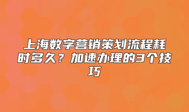 上海數(shù)字營銷策劃流程耗時多久？加速辦理的3個技巧