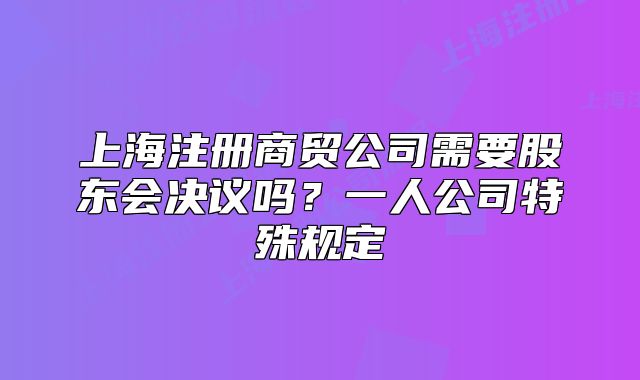 上海注冊(cè)商貿(mào)公司需要股東會(huì)決議嗎？一人公司特殊規(guī)定