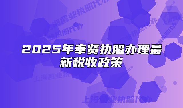 2025年奉賢執(zhí)照辦理最新稅收政策