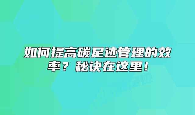 如何提高碳足跡管理的效率？秘訣在這里！