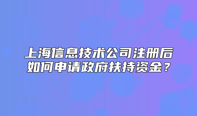 上海信息技術(shù)公司注冊后如何申請政府扶持資金？
