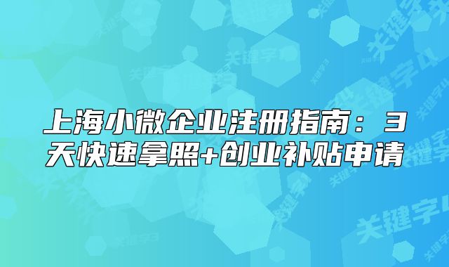 上海小微企業(yè)注冊(cè)指南：3天快速拿照+創(chuàng)業(yè)補(bǔ)貼申請(qǐng)