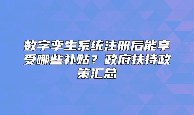數(shù)字孿生系統(tǒng)注冊后能享受哪些補貼？政府扶持政策匯總