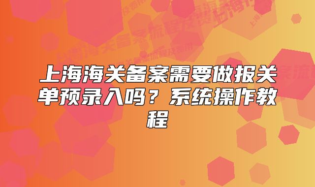 上海海關(guān)備案需要做報(bào)關(guān)單預(yù)錄入嗎？系統(tǒng)操作教程