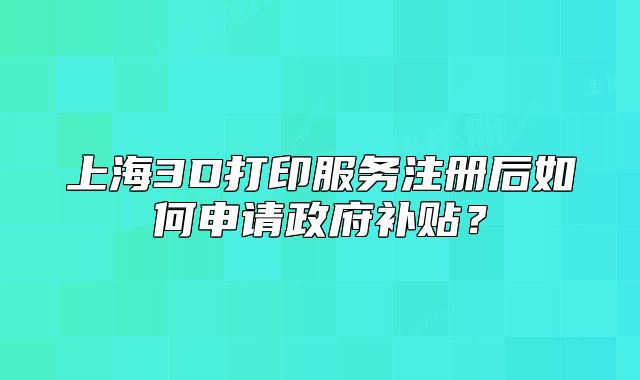 上海3D打印服務(wù)注冊(cè)后如何申請(qǐng)政府補(bǔ)貼？
