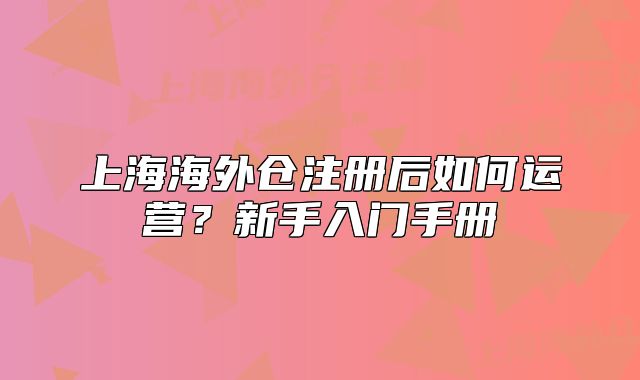 上海海外倉注冊后如何運營？新手入門手冊