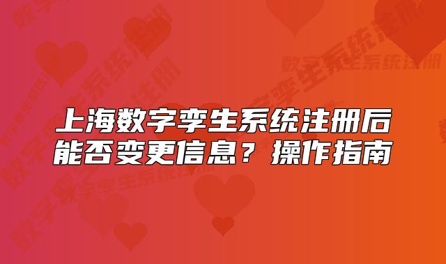上海數(shù)字孿生系統(tǒng)注冊(cè)后能否變更信息？操作指南