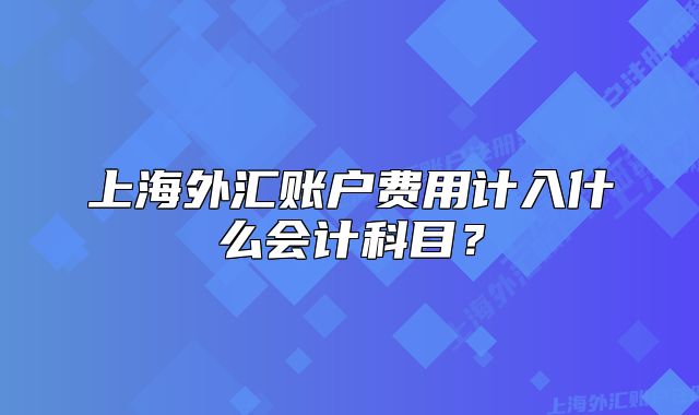 上海外匯賬戶費(fèi)用計(jì)入什么會計(jì)科目？